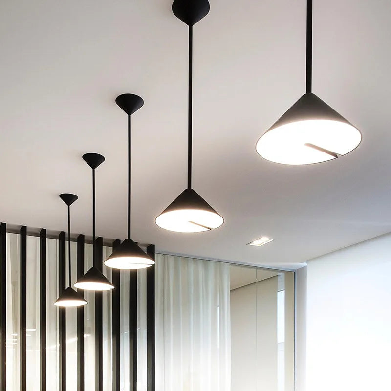 A.T.I.A. Pendant Light series in black arranged along a contemporary hallway with architectural timber screens,a Domus Collective sculptural pendants bringing layered ambient illumination to elevated Australian living.
