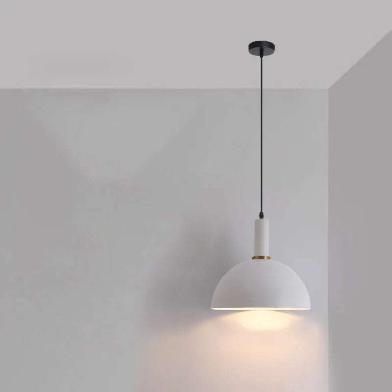 Classic matte white dome silhouette with subtle gold hardware detail, this versatile Pastel Rainbow Pendant Light complements any contemporary color scheme, by Domus Collective.