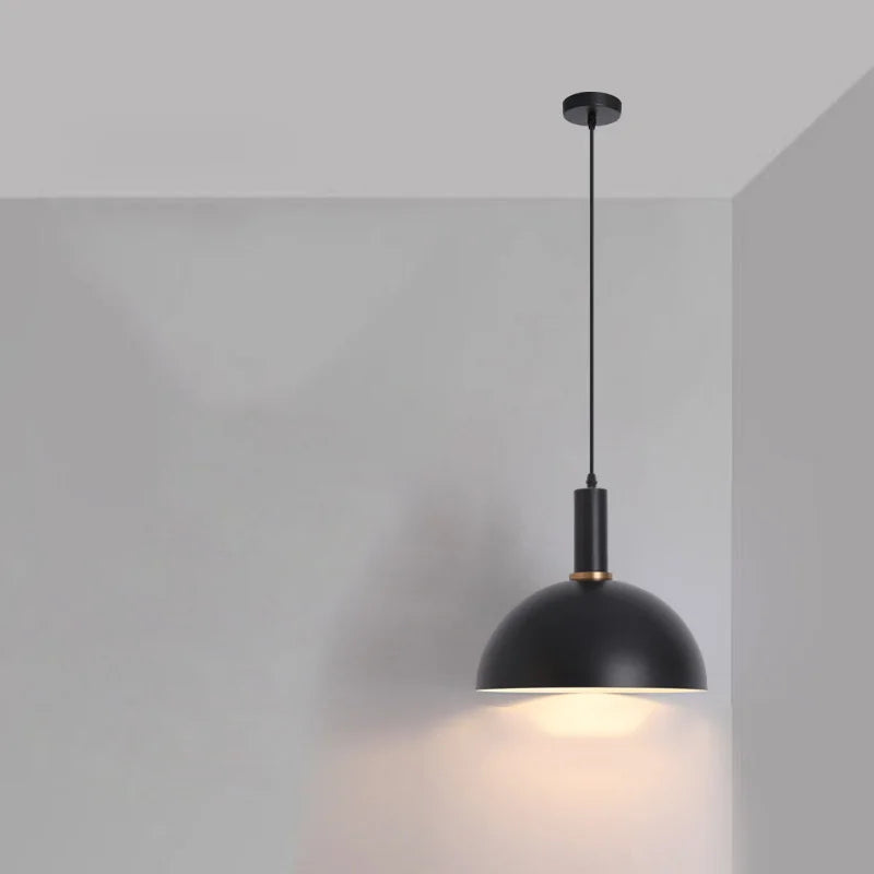 Matte black dome with brass collar offers sophisticated contrast within the colorful Pastel Rainbow Pendant Light range for modern interiors, by Domus Collective