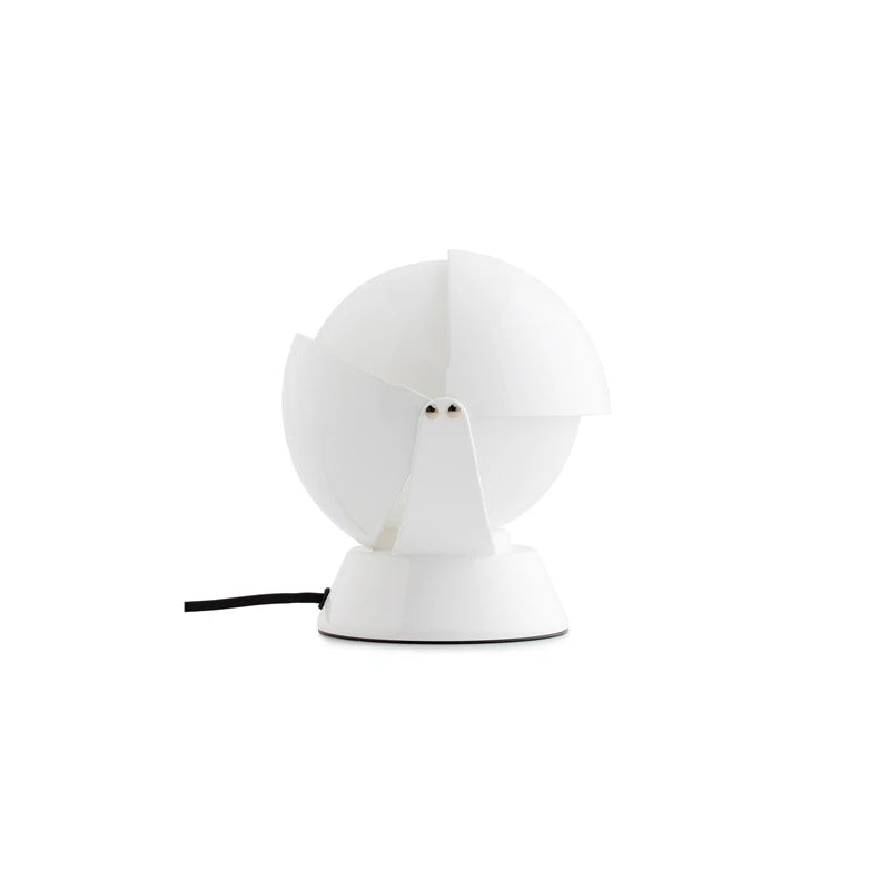 Crisp white PikaGlow Table Lamp with glossy lacquered spherical shell and stable conical base, a charming sculptural accent bringing playful warmth to contemporary spaces, by Domus Collective.
