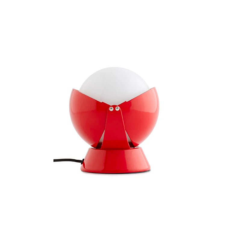 Cherry red PikaGlow Table Lamp in high-gloss lacquer finish, its friendly rounded silhouette and frosted globe diffuser delivering cheerful ambient light for creative corners and kids' rooms.