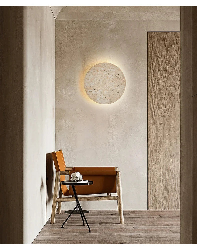 Stone Carved Full Moon Wall Light