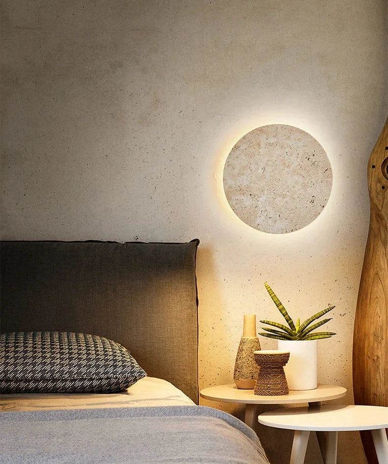 Stone Carved Full Moon Wall Light-Domus Collective