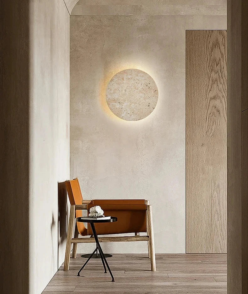 Stone Carved Full Moon Wall Light-Domus Collective