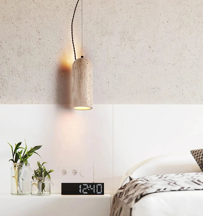 Travertine Bullet Pendant Lights-Domus Collective