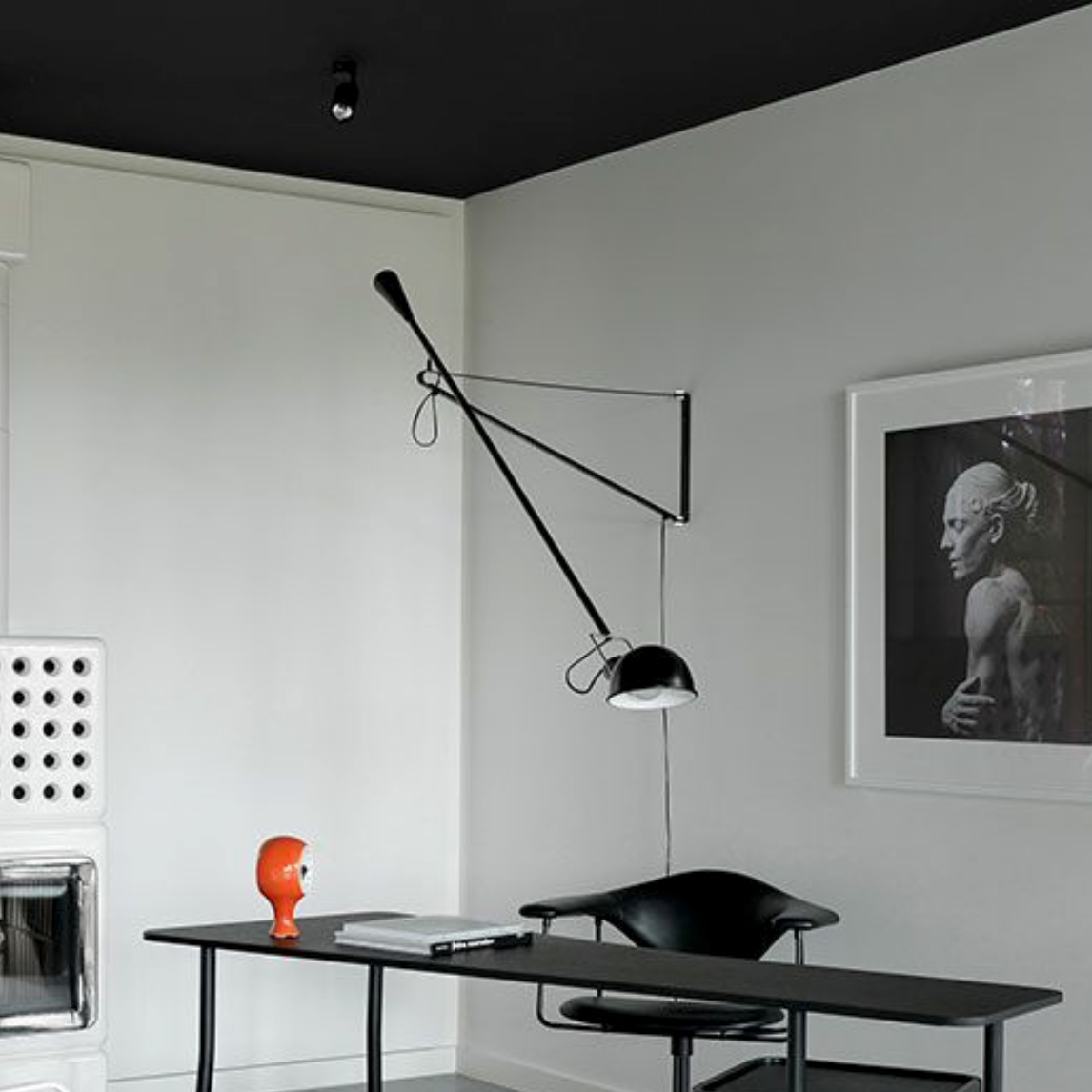 Tricolour Arm Wall Light by Domus Collective,in black with minimalist adjustable arm providing directional ambient lighting above a sophisticated home office wall lamp, architectural metallic finish transforming modern Australian interiors.