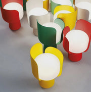 Tulip Table Lamp full colour palette in red, yellow, green and white cradling luminous orbs as joyful sculptural statement pieces for contemporary Australian interiors,by Domus Collective Colour Me Baby collection.